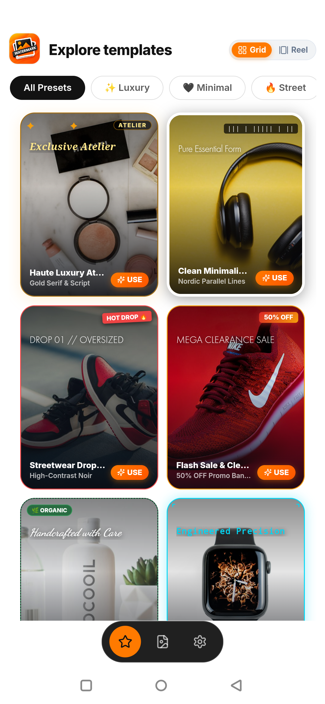 Watermark & Catalogue Studio Real Device Home Screen in 2-Column Grid Mode